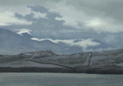 Snow and mist on the hills, 2009. 43.5cm by 30.5cm